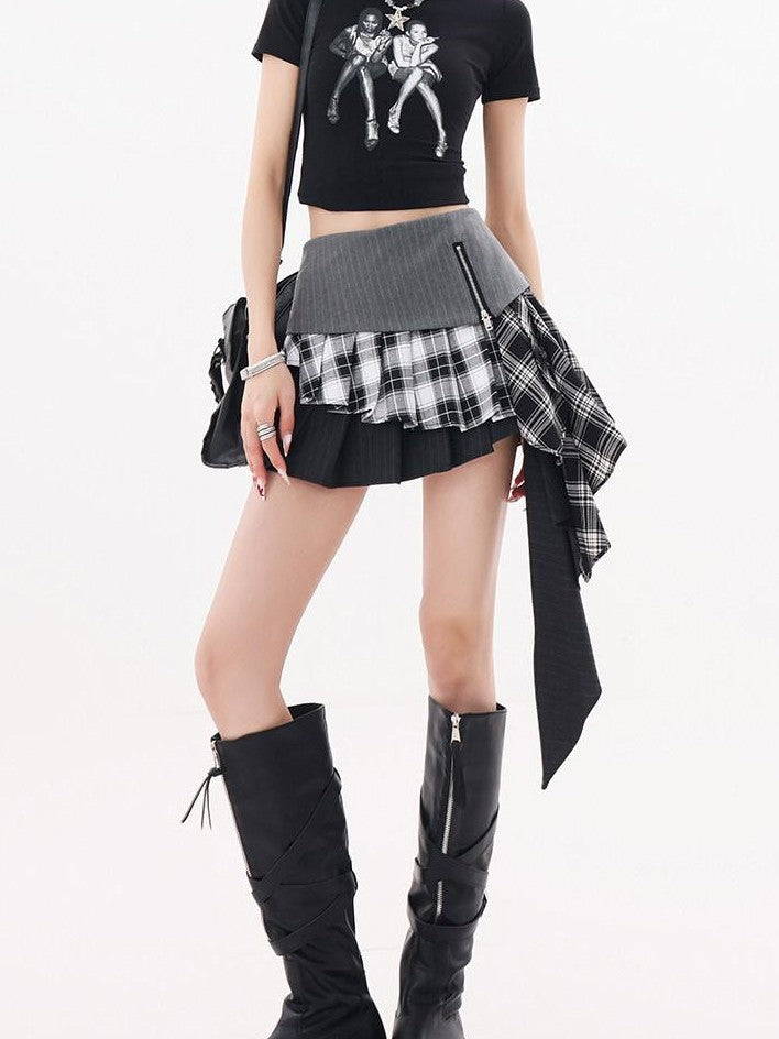 QIUQIU STUDIO Asymmetrical Colorblock Patchwork Layered A Line Women&