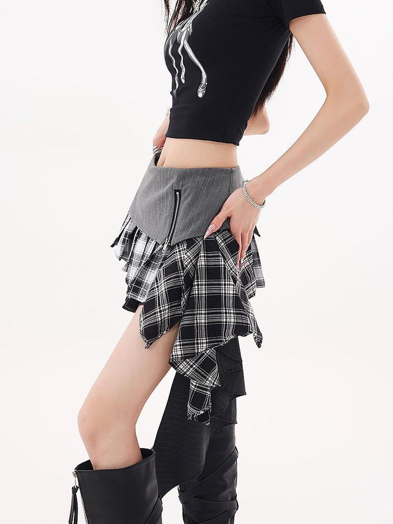 QIUQIU STUDIO Asymmetrical Colorblock Patchwork Layered A Line Women&
