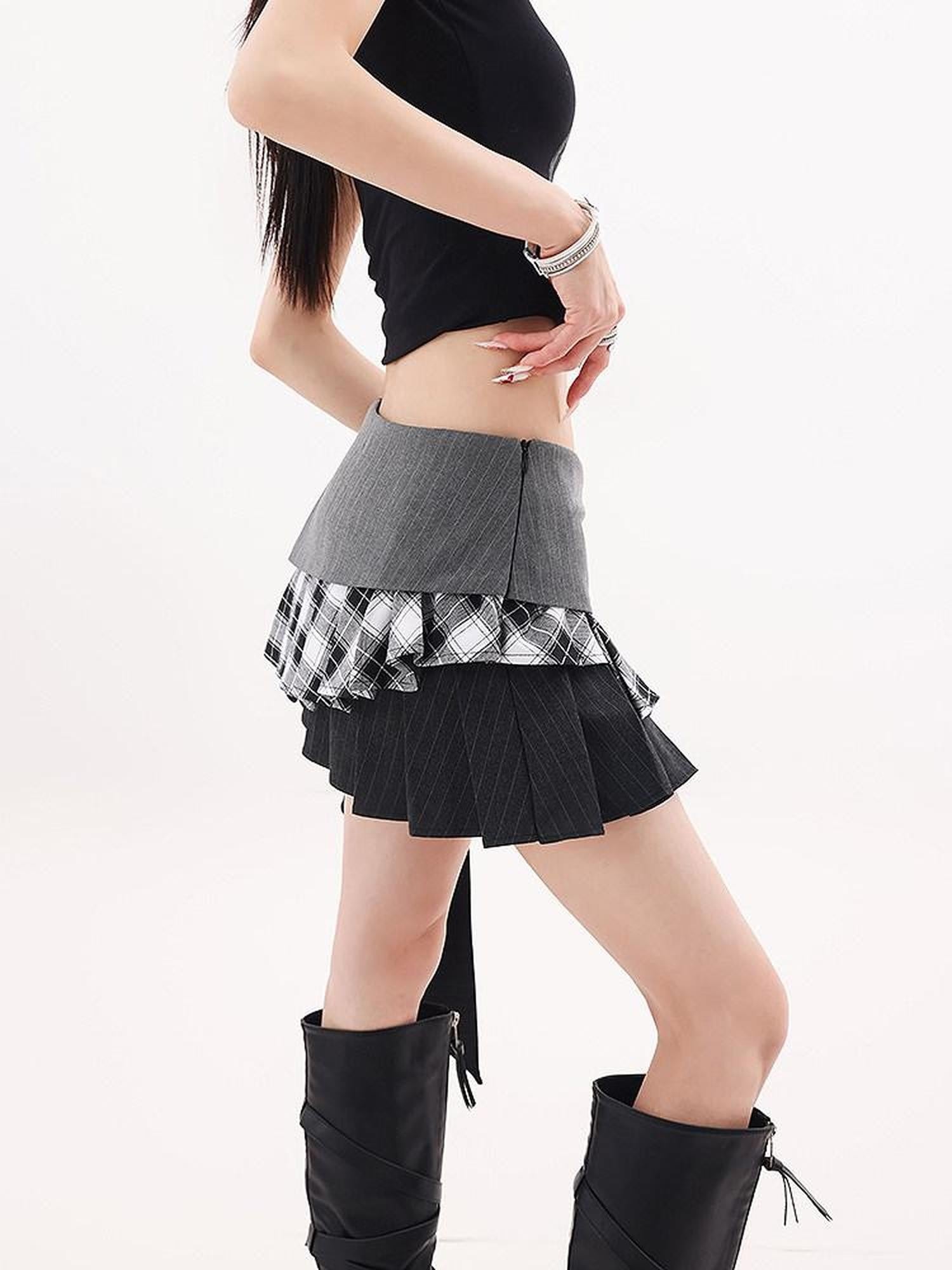 QIUQIU STUDIO Asymmetrical Colorblock Patchwork Layered A Line Women&
