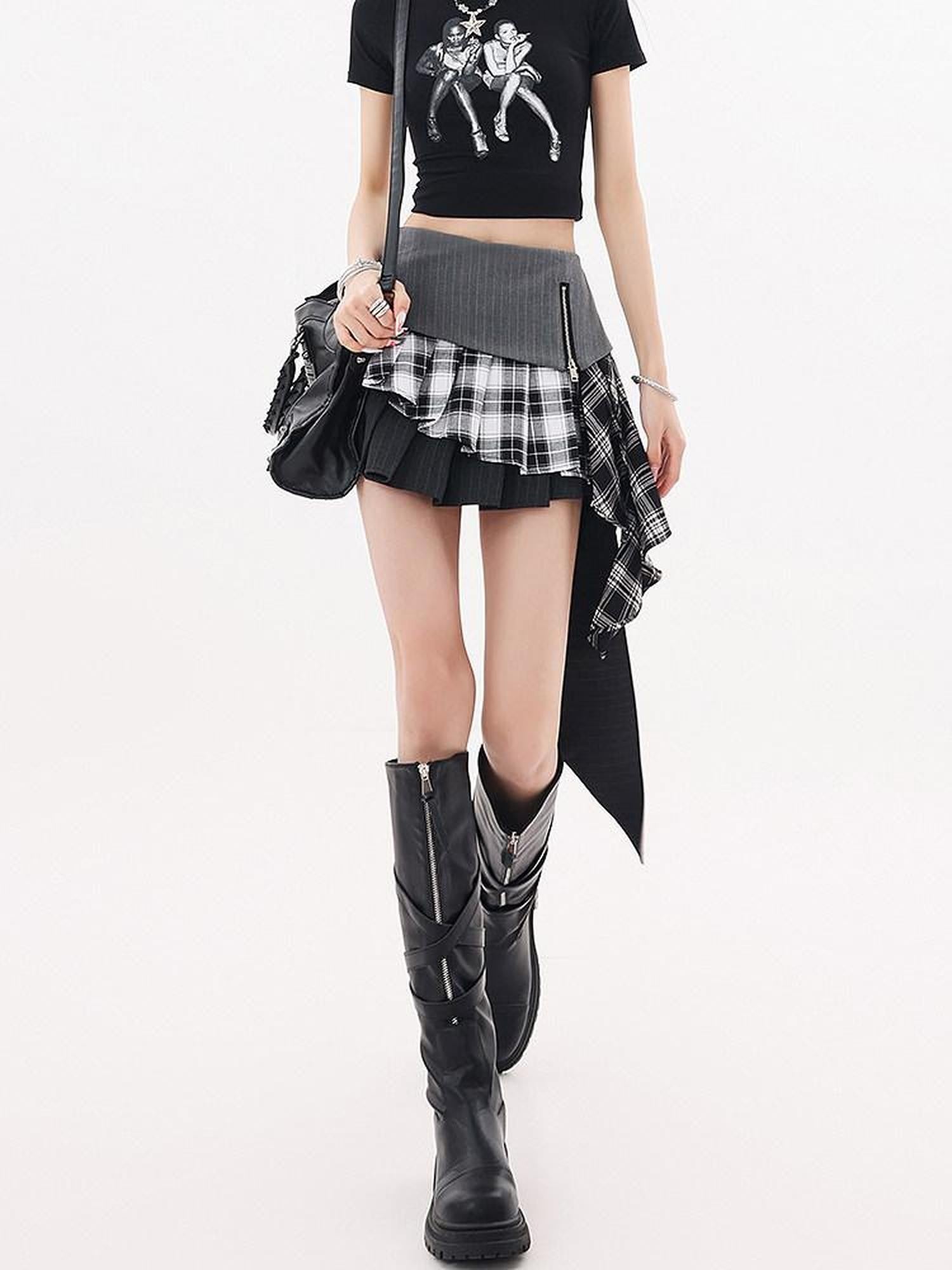 QIUQIU STUDIO Asymmetrical Colorblock Patchwork Layered A Line Women&