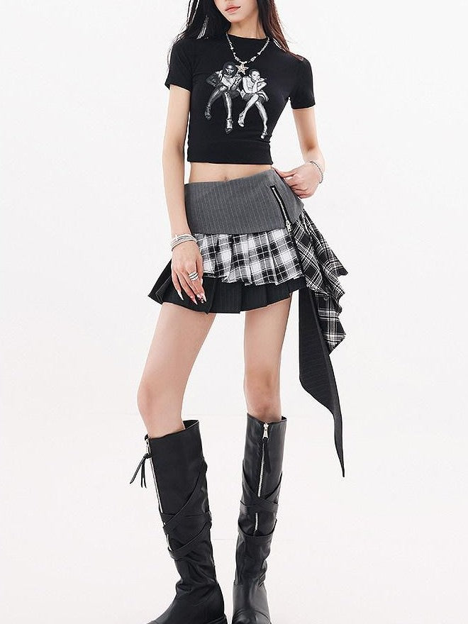 QIUQIU STUDIO Asymmetrical Colorblock Patchwork Layered A Line Women&