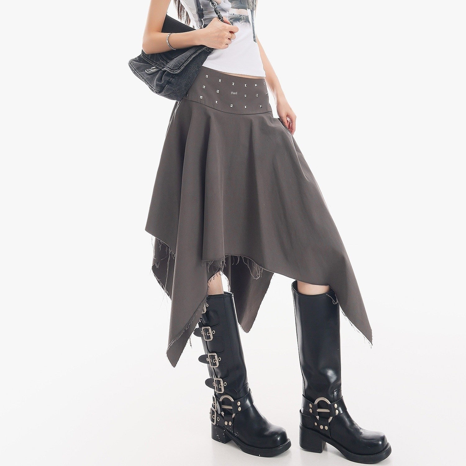 QIUQIU_STUDIO_Black_Asymmetrical_Irregular_Hem_Slim_Fit_A_Line_Women&