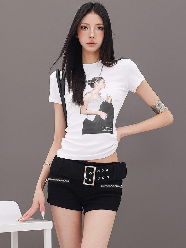 QIUQIU STUDIO Black Belted Heavy Embellished Pocketed Zip Fly Slim Hip Women&