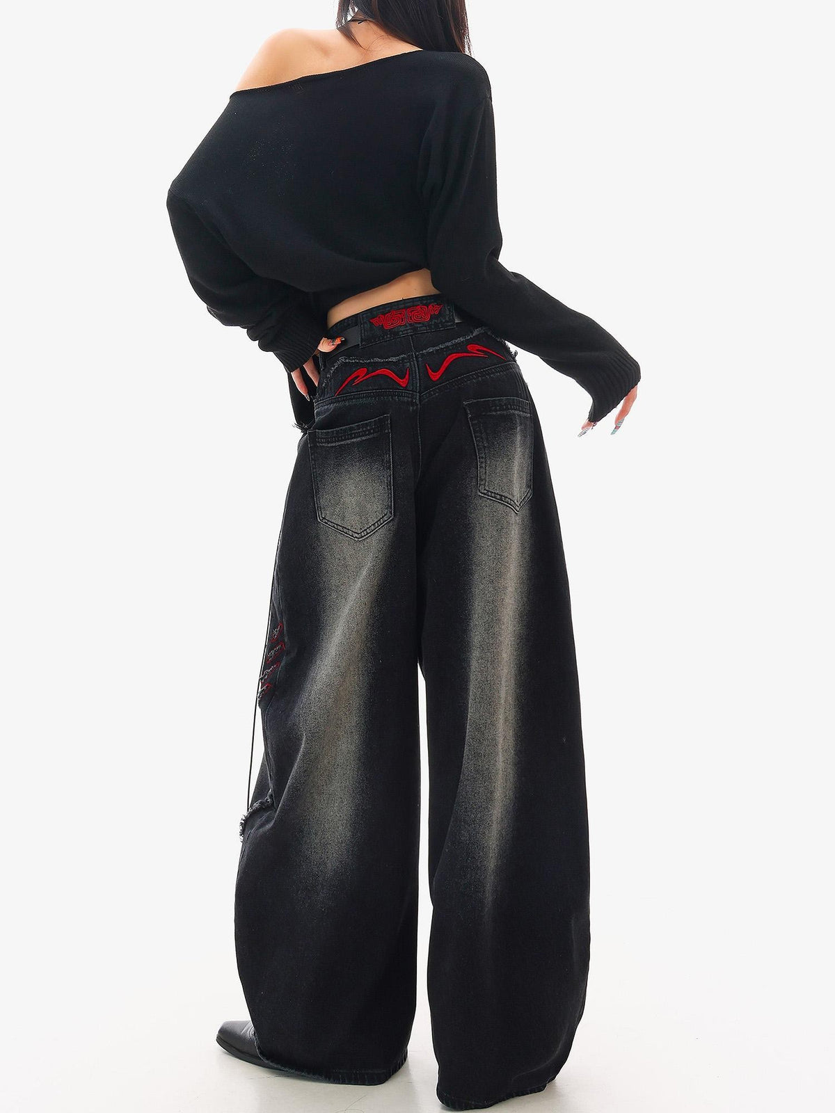 QIUQIU STUDIO Black Frayed Raw Edge Spliced Curved Women&