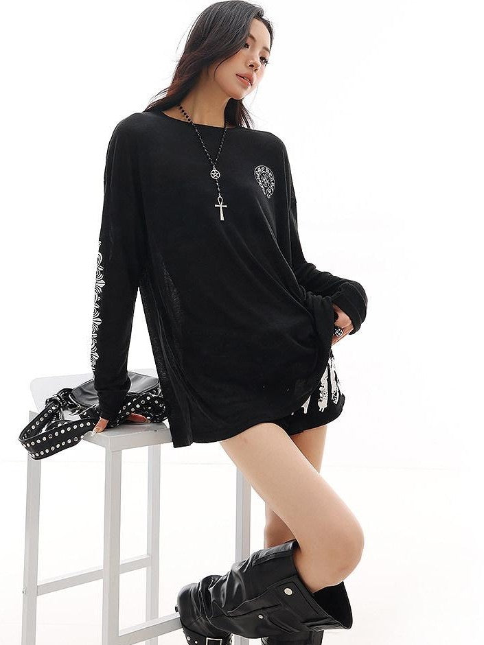 QIUQIU STUDIO Black Sheer Street Letter Print Oversized Women&