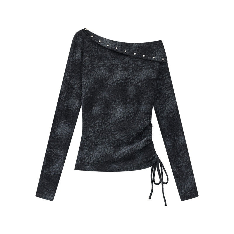 QIUQIU_STUDIO_Black_Studded_Asymmetrical_Shoulder_Women&