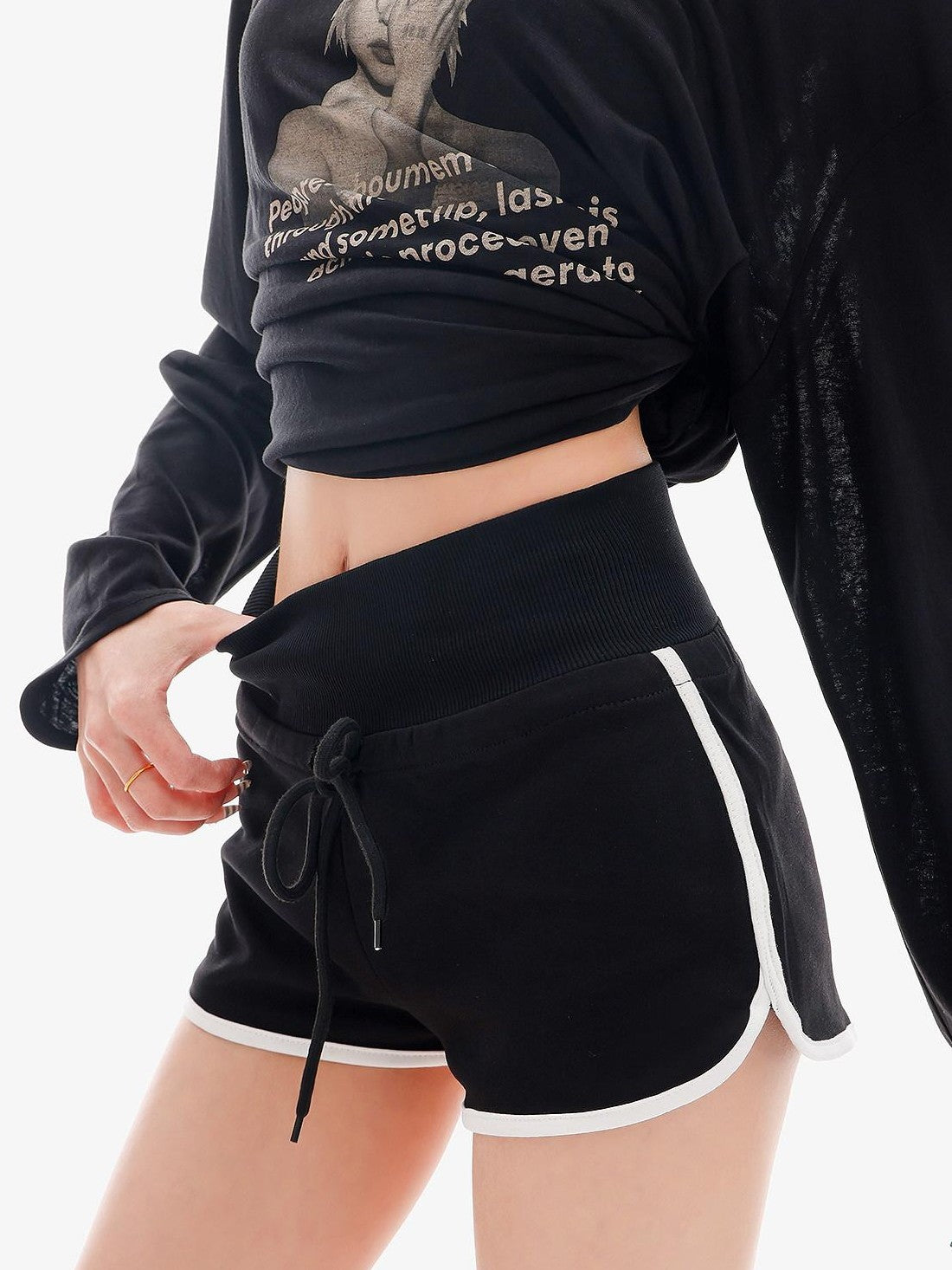 QIUQIU STUDIO Black White Colorblock Wide Leg Pockets Elastic Waist Women&