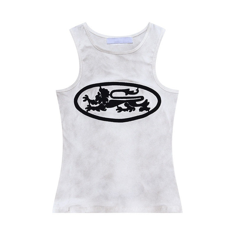 QIUQIU_STUDIO_Black_White_Contrast_Creative_Print_Racerback_Round_Neck_Women&