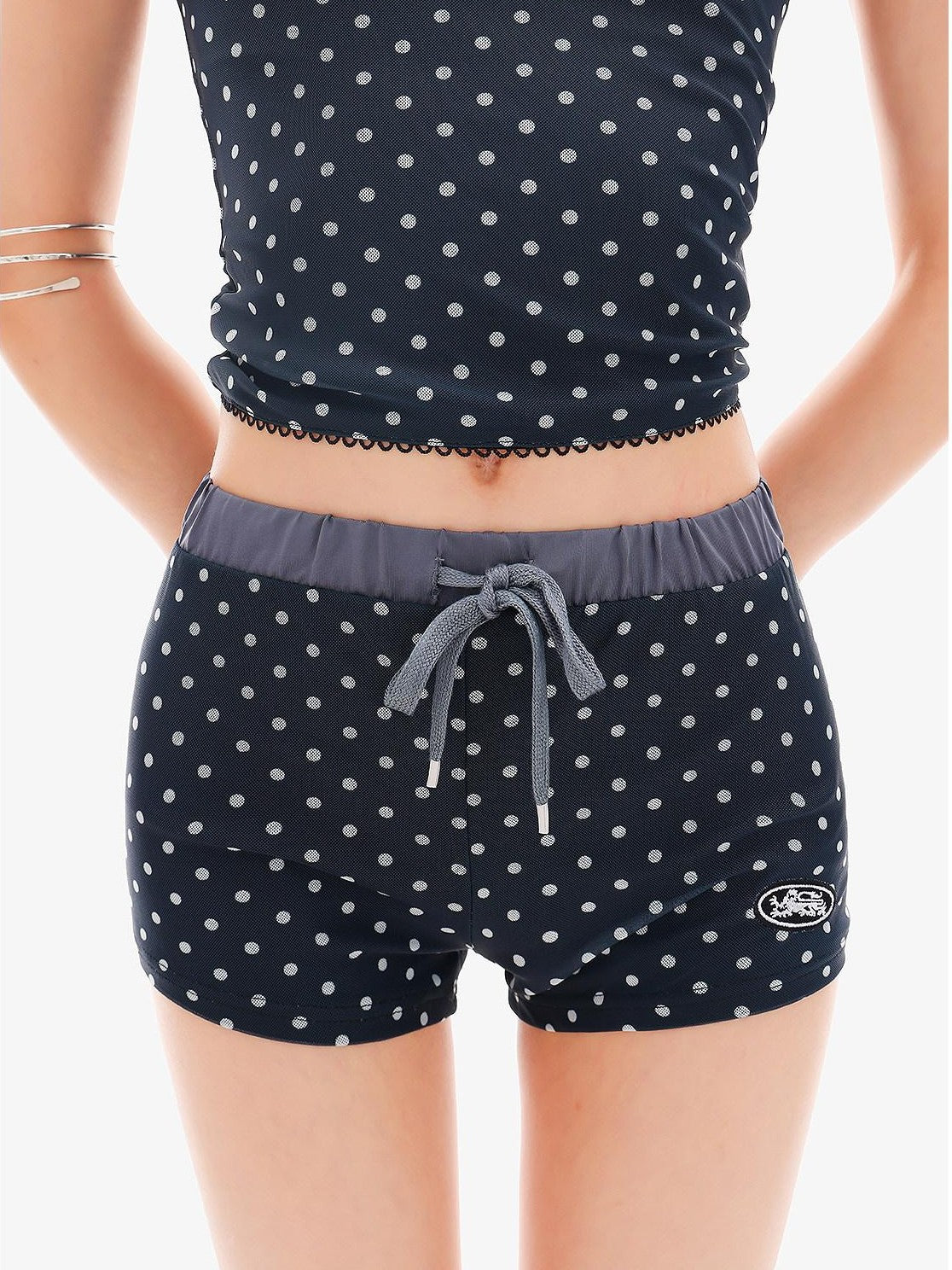 QIUQIU STUDIO Blue Polka Dot Slim Fit Elastic Waist Women&