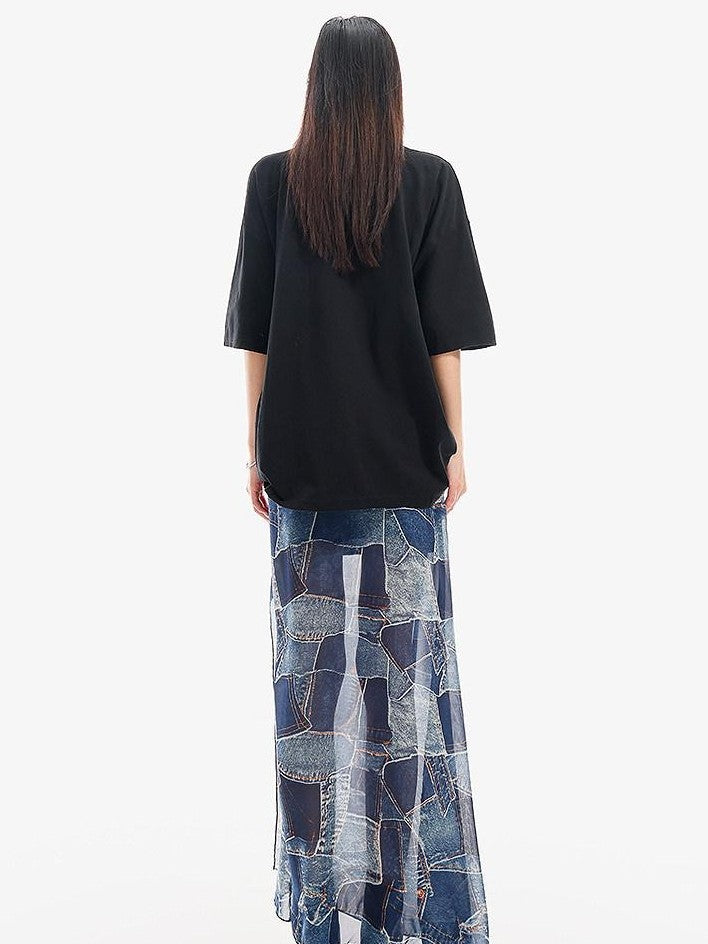 QIUQIU STUDIO Blue Side Slit Elastic Waist Pencil Lined Women&