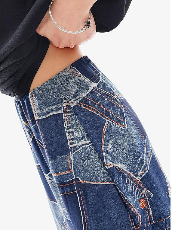 QIUQIU STUDIO Blue Side Slit Elastic Waist Pencil Lined Women&