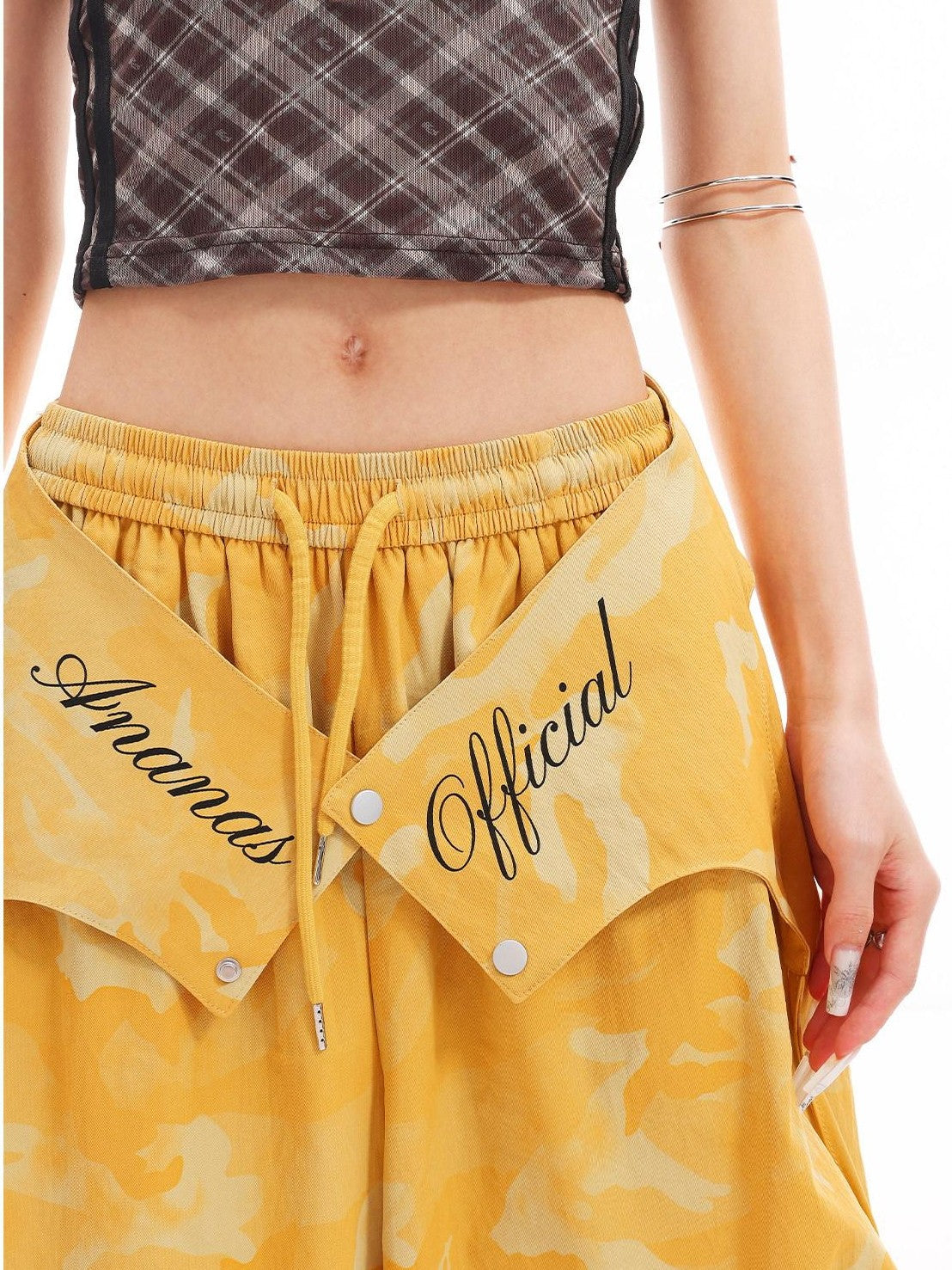 QIUQIU STUDIO Camo Patchwork Cargo Elastic Waist Pockets Women&