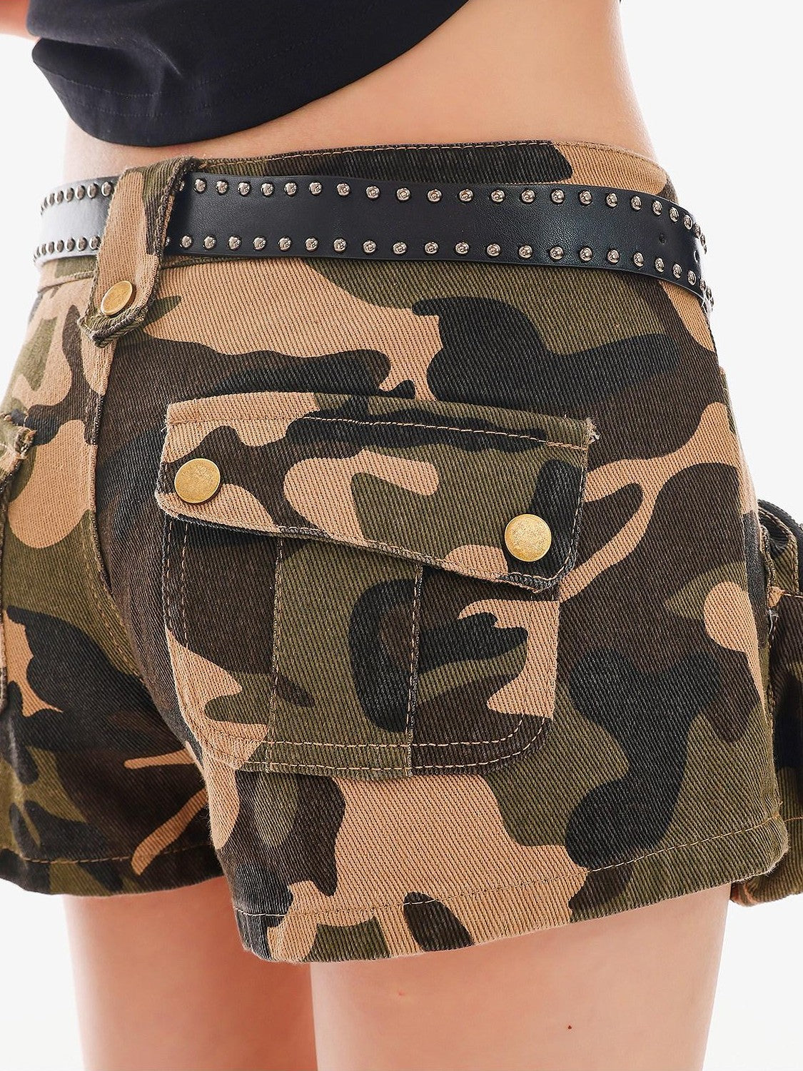 QIUQIU STUDIO Camouflage Cargo Slim Natural Waist Zipper Pocket Women&