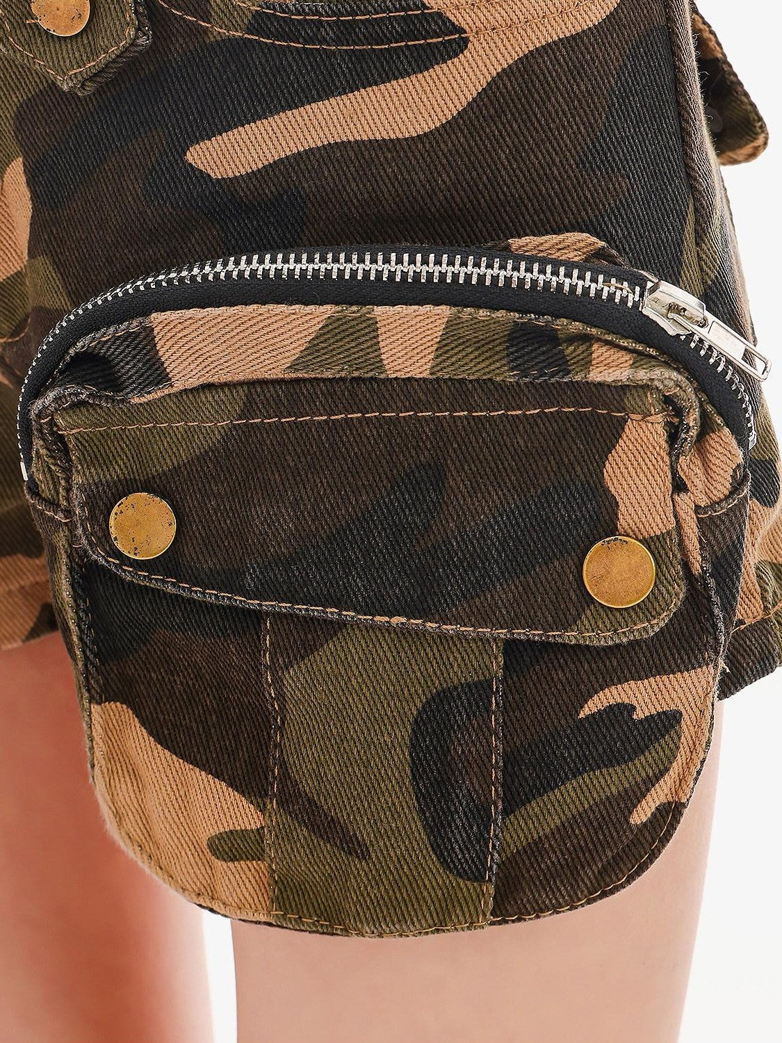 QIUQIU STUDIO Camouflage Cargo Slim Natural Waist Zipper Pocket Women&