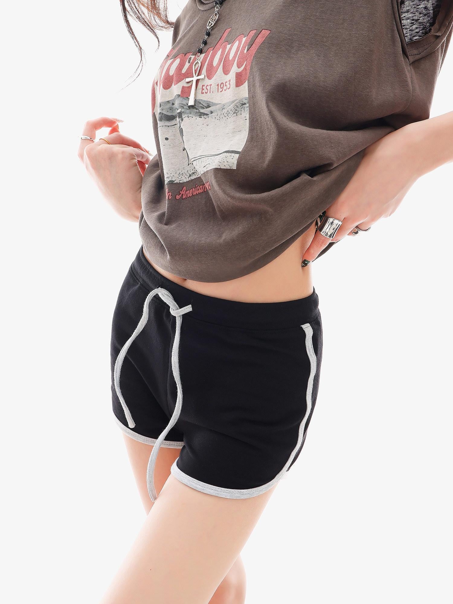 QIUQIU STUDIO Colorblock Drawstring Elastic Waist Straight Cut Women&