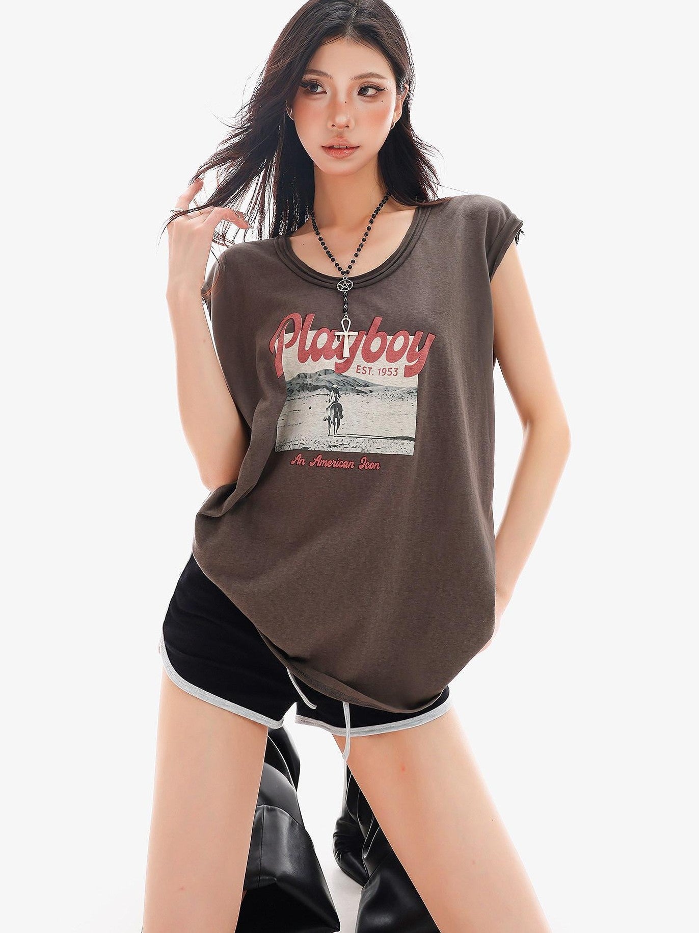 QIUQIU STUDIO Colorblock Drawstring Elastic Waist Straight Cut Women&