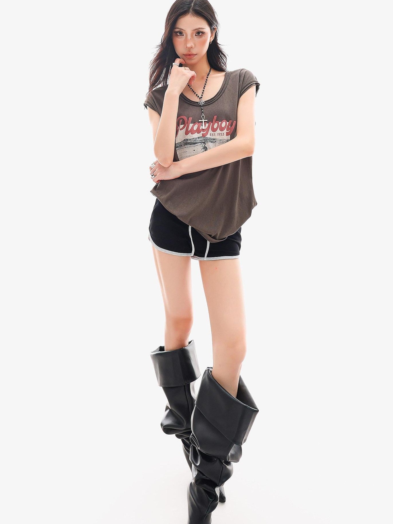 QIUQIU STUDIO Colorblock Drawstring Elastic Waist Straight Cut Women&