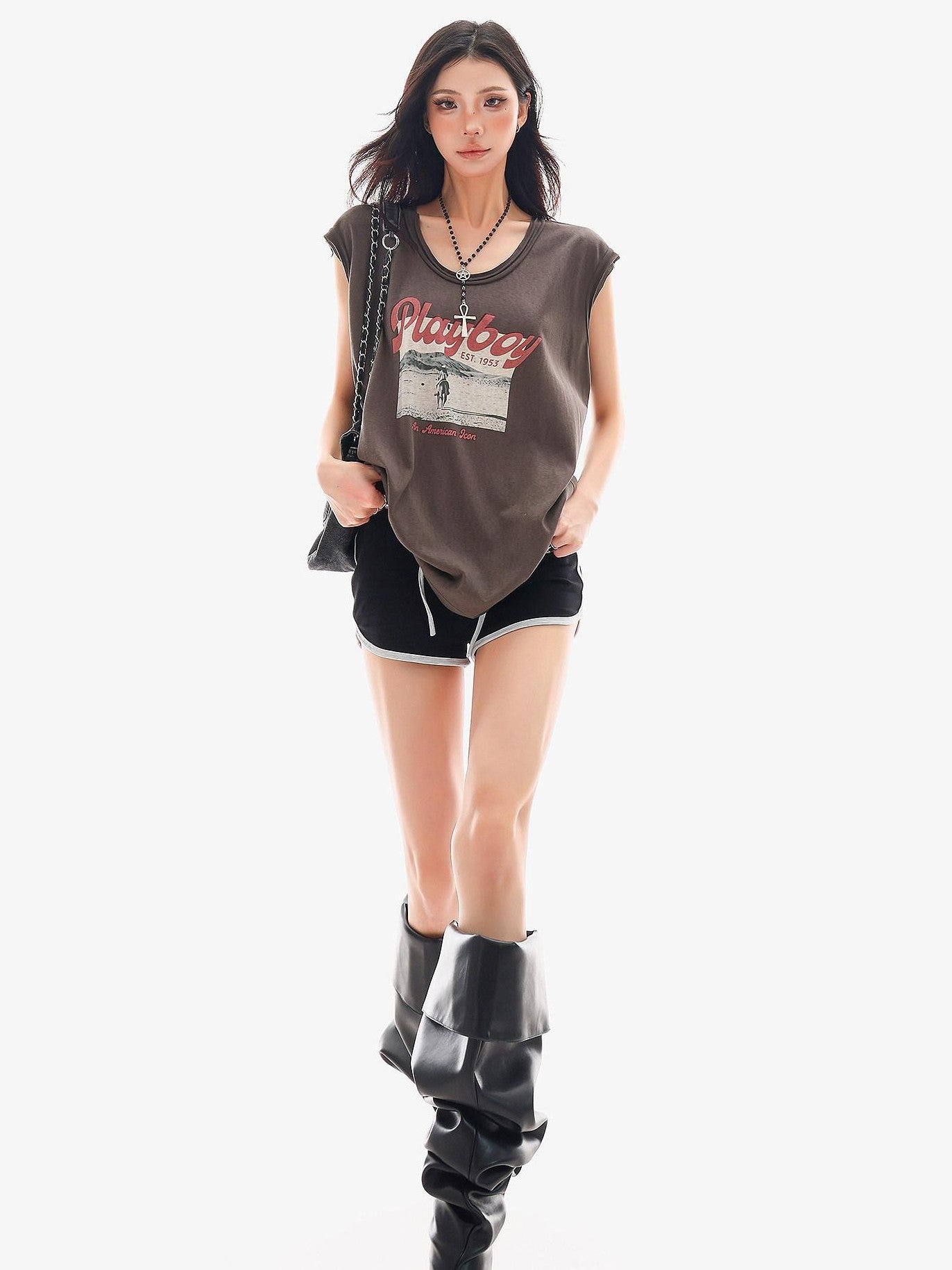 QIUQIU STUDIO Colorblock Drawstring Elastic Waist Straight Cut Women&