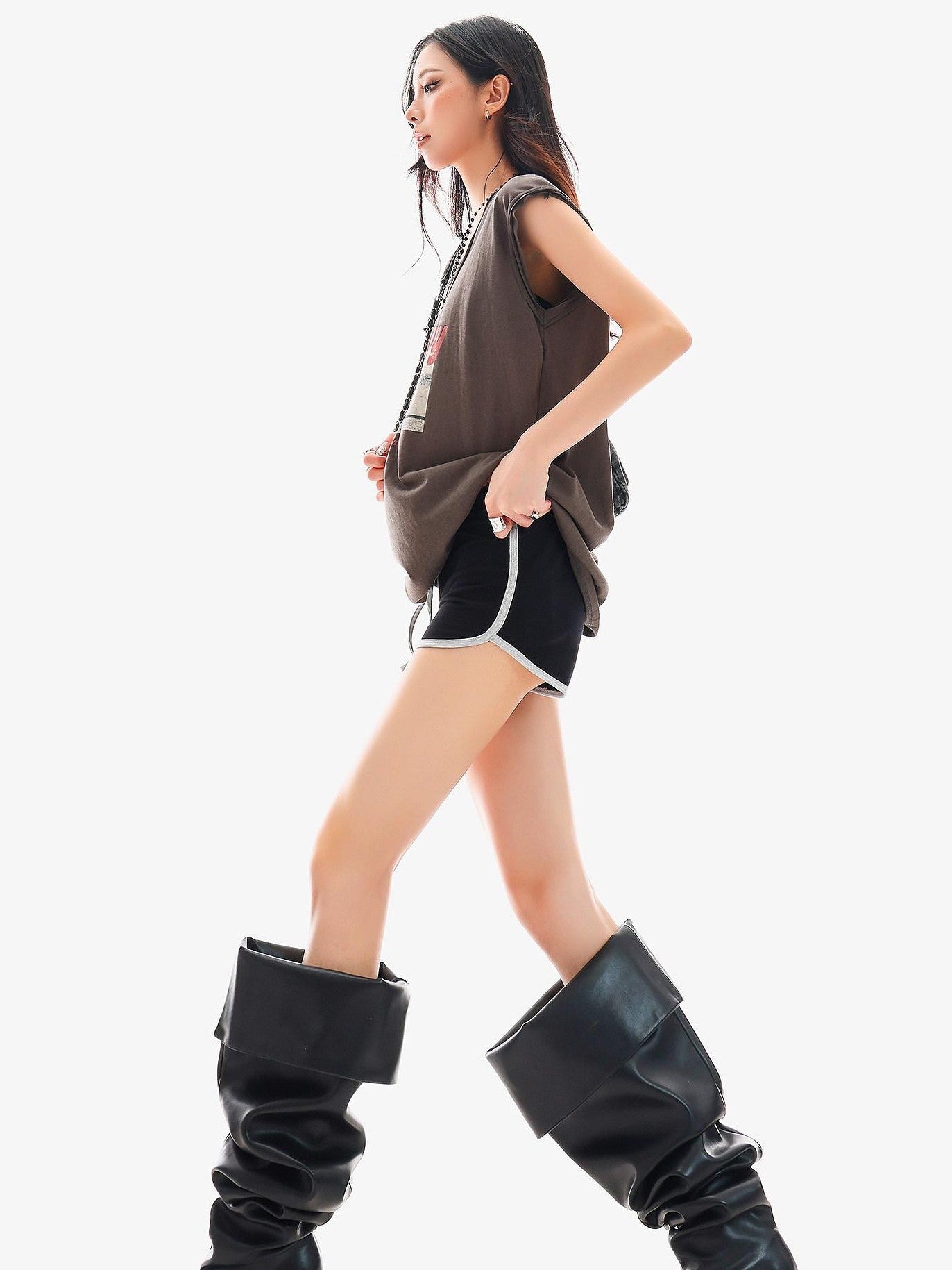 QIUQIU STUDIO Colorblock Drawstring Elastic Waist Straight Cut Women&