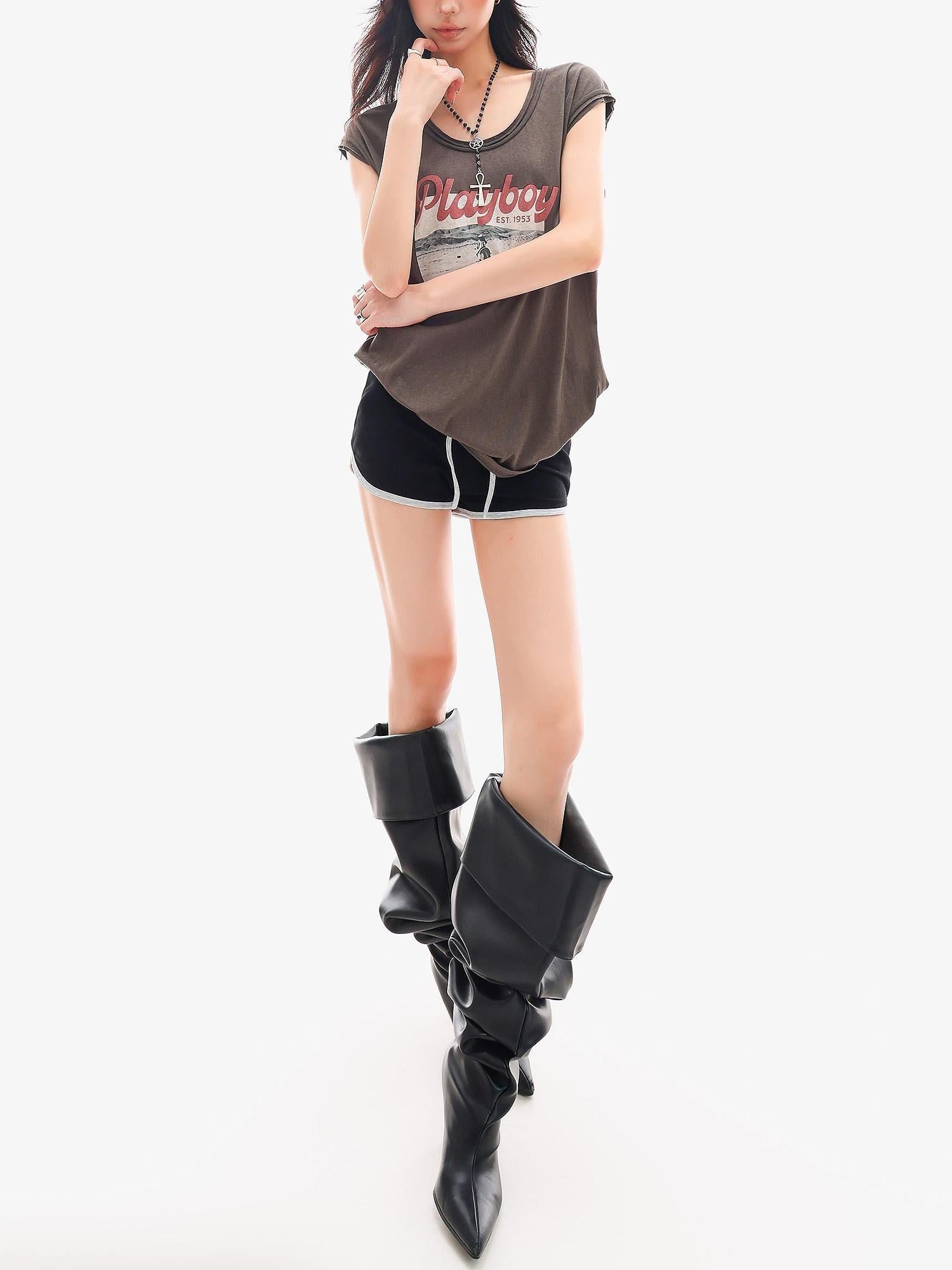 QIUQIU STUDIO Colorblock Drawstring Elastic Waist Straight Cut Women&