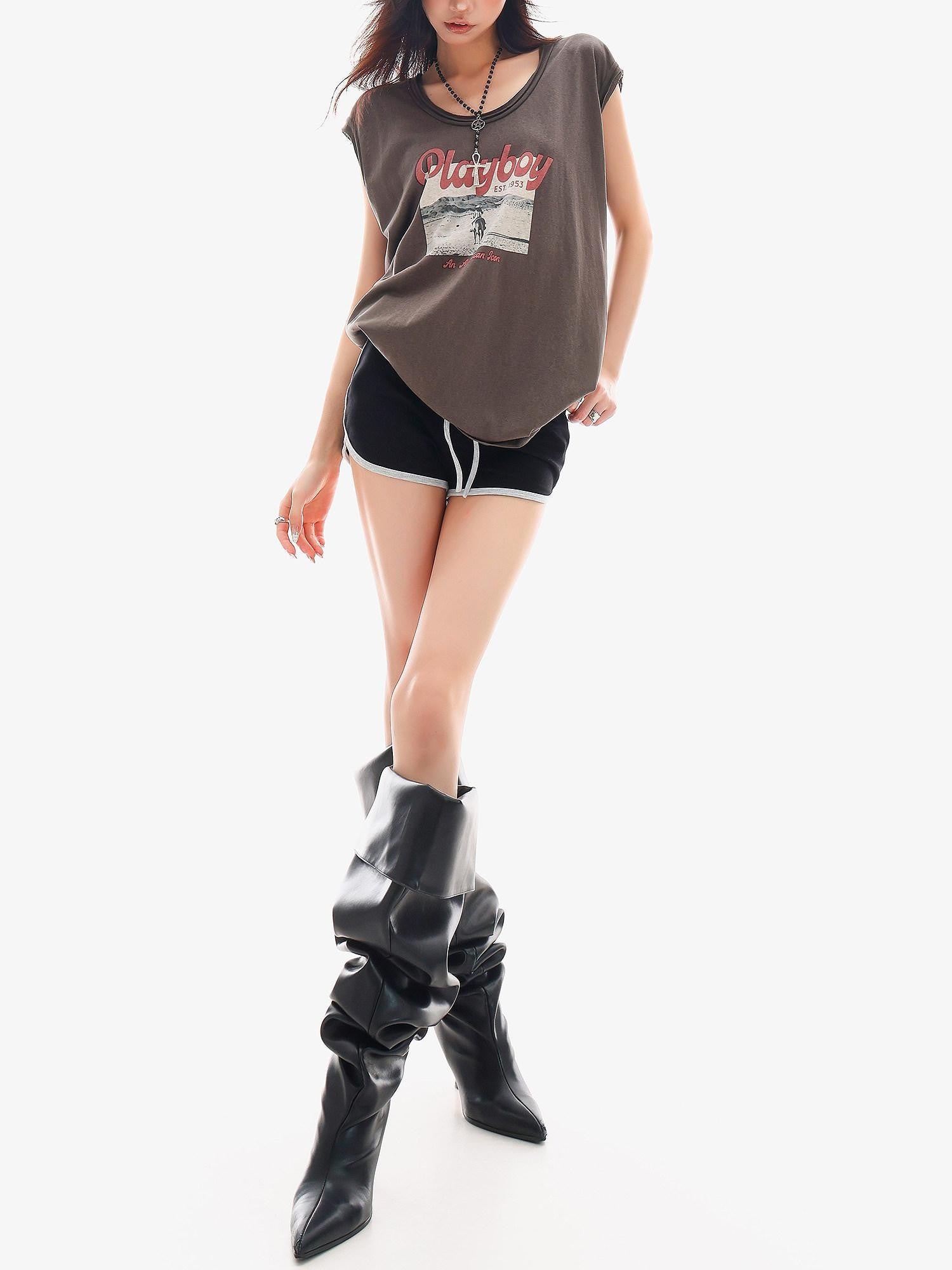 QIUQIU STUDIO Colorblock Drawstring Elastic Waist Straight Cut Women&