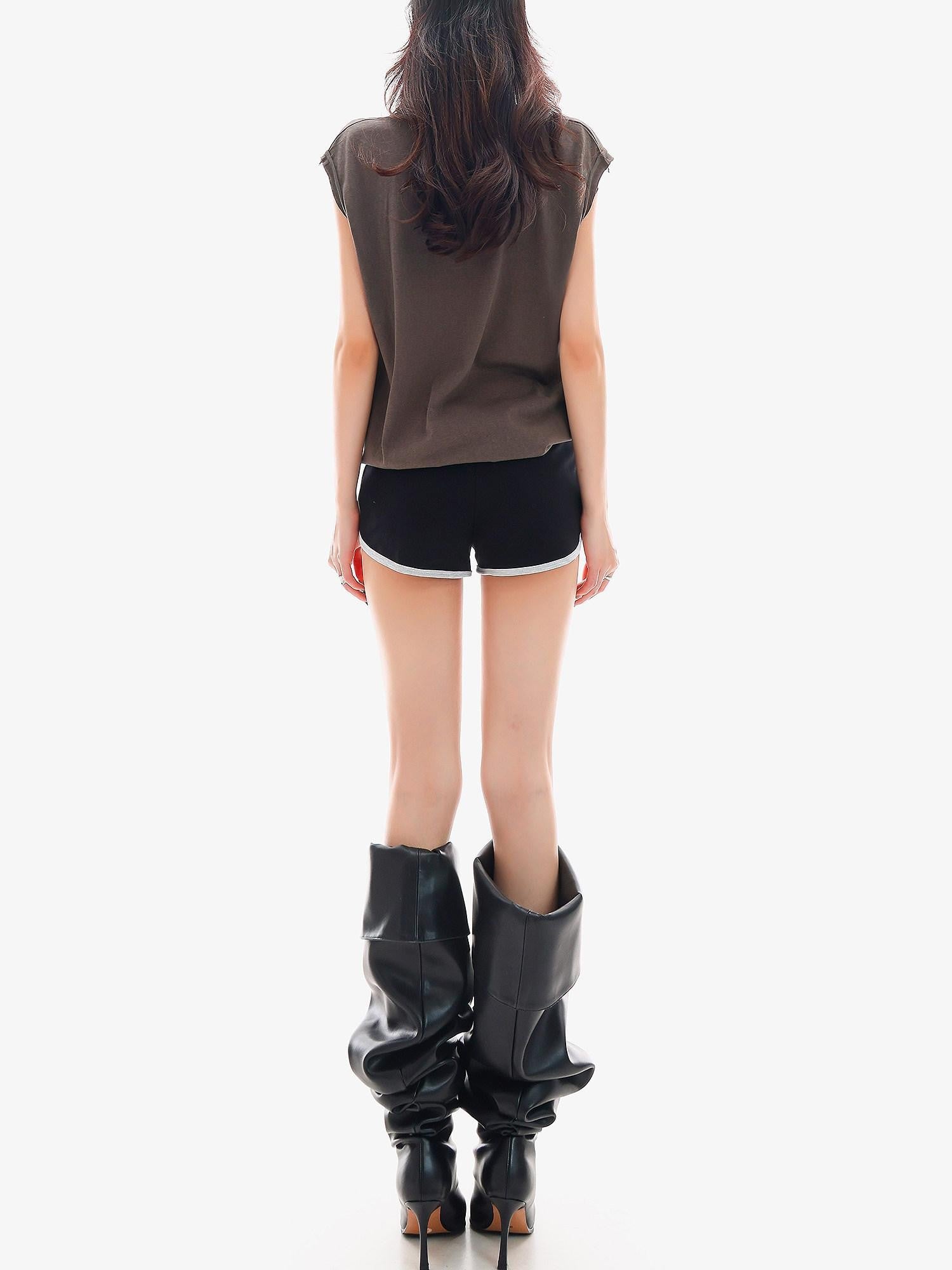 QIUQIU STUDIO Colorblock Drawstring Elastic Waist Straight Cut Women&