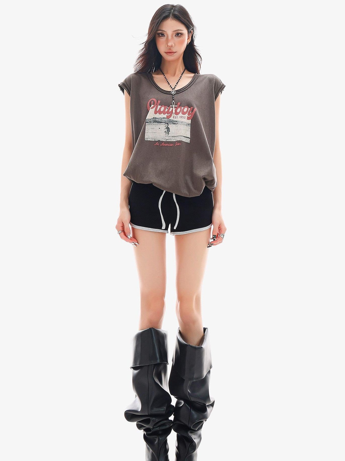 QIUQIU STUDIO Colorblock Drawstring Elastic Waist Straight Cut Women&
