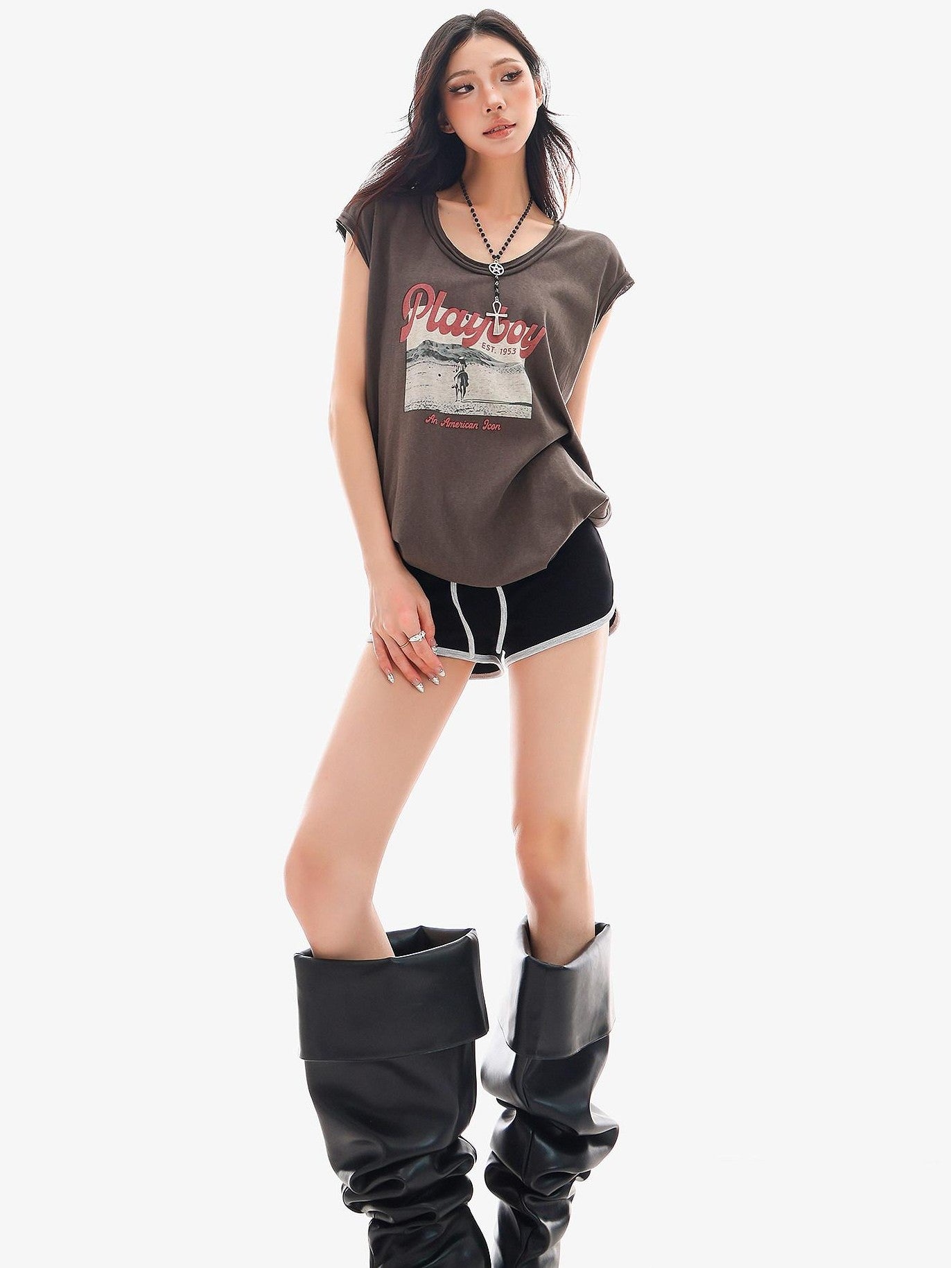 QIUQIU STUDIO Colorblock Drawstring Elastic Waist Straight Cut Women&