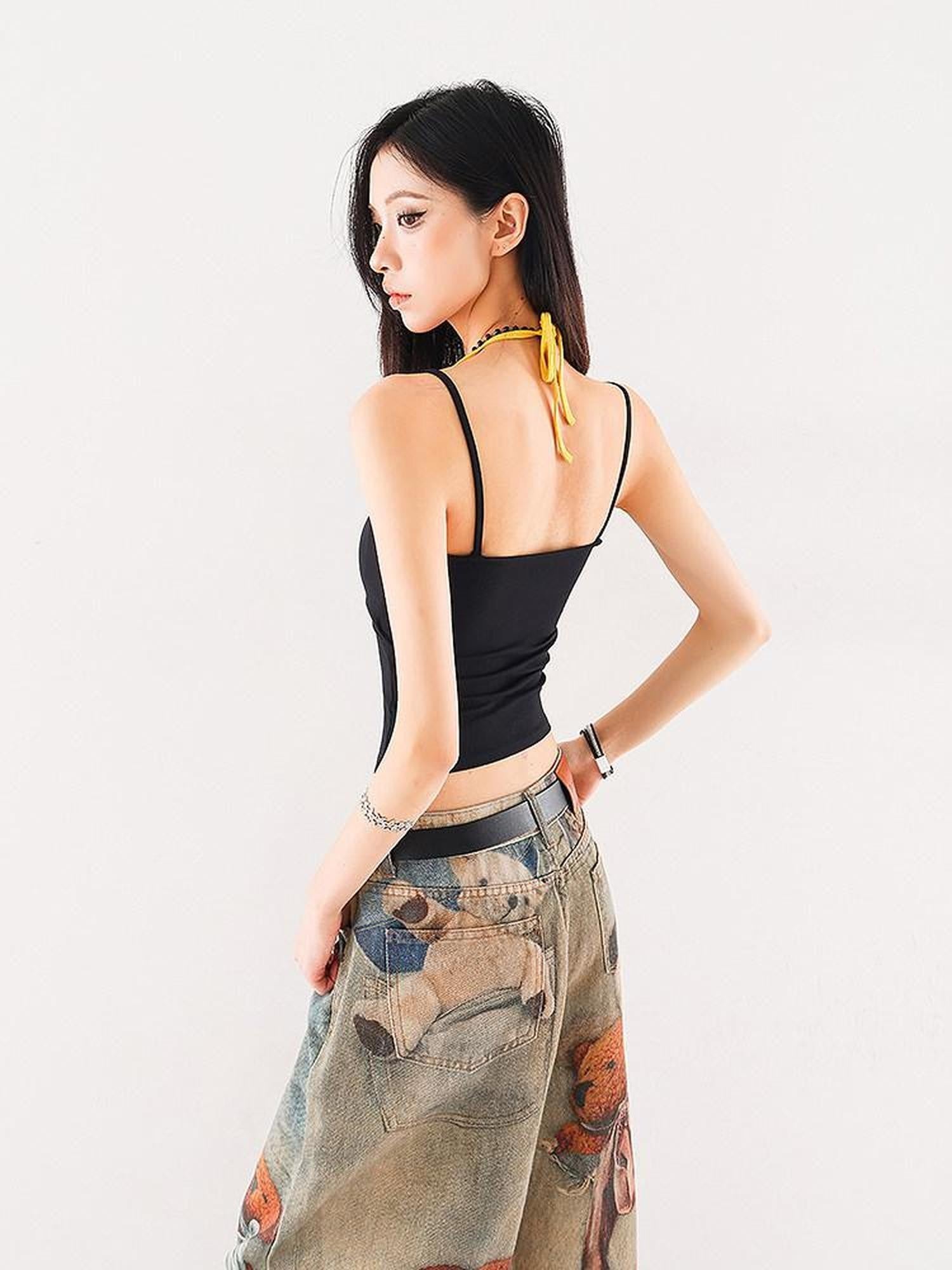 QIUQIU STUDIO Colorblock Faux Layered Letter Print Slim Waist Women&