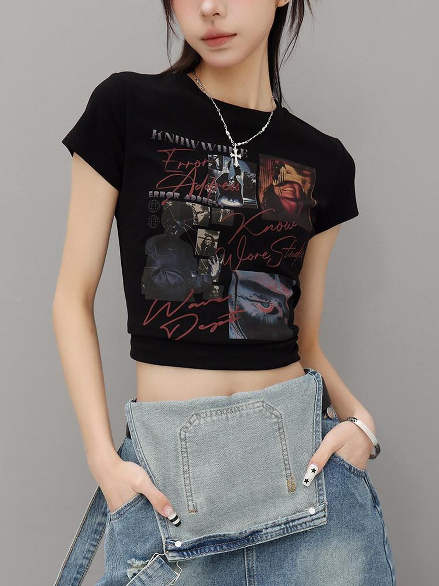 QIUQIU STUDIO Creative Letter And Figure Print Slim Fit Women&