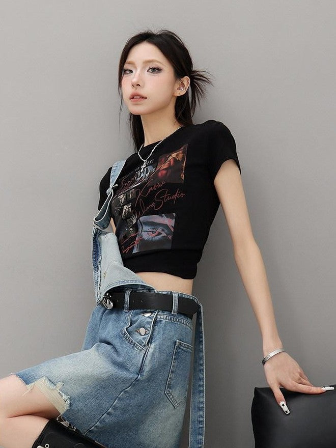 QIUQIU STUDIO Creative Letter And Figure Print Slim Fit Women&