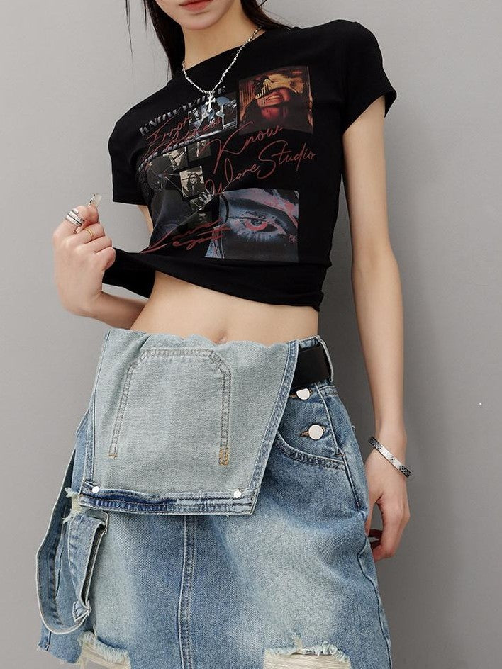QIUQIU STUDIO Creative Letter And Figure Print Slim Fit Women&