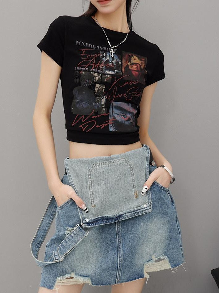 QIUQIU STUDIO Creative Letter And Figure Print Slim Fit Women&