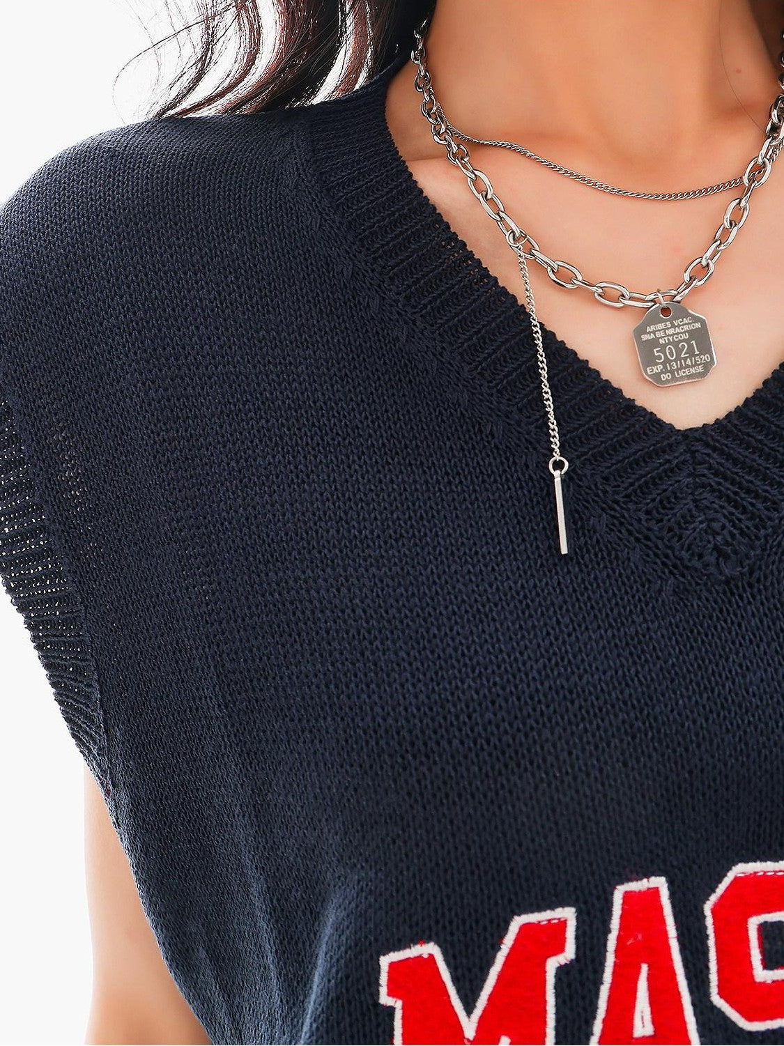 QIUQIU STUDIO Cropped V-neck Letter Print Knitted Sexy Loose Women&