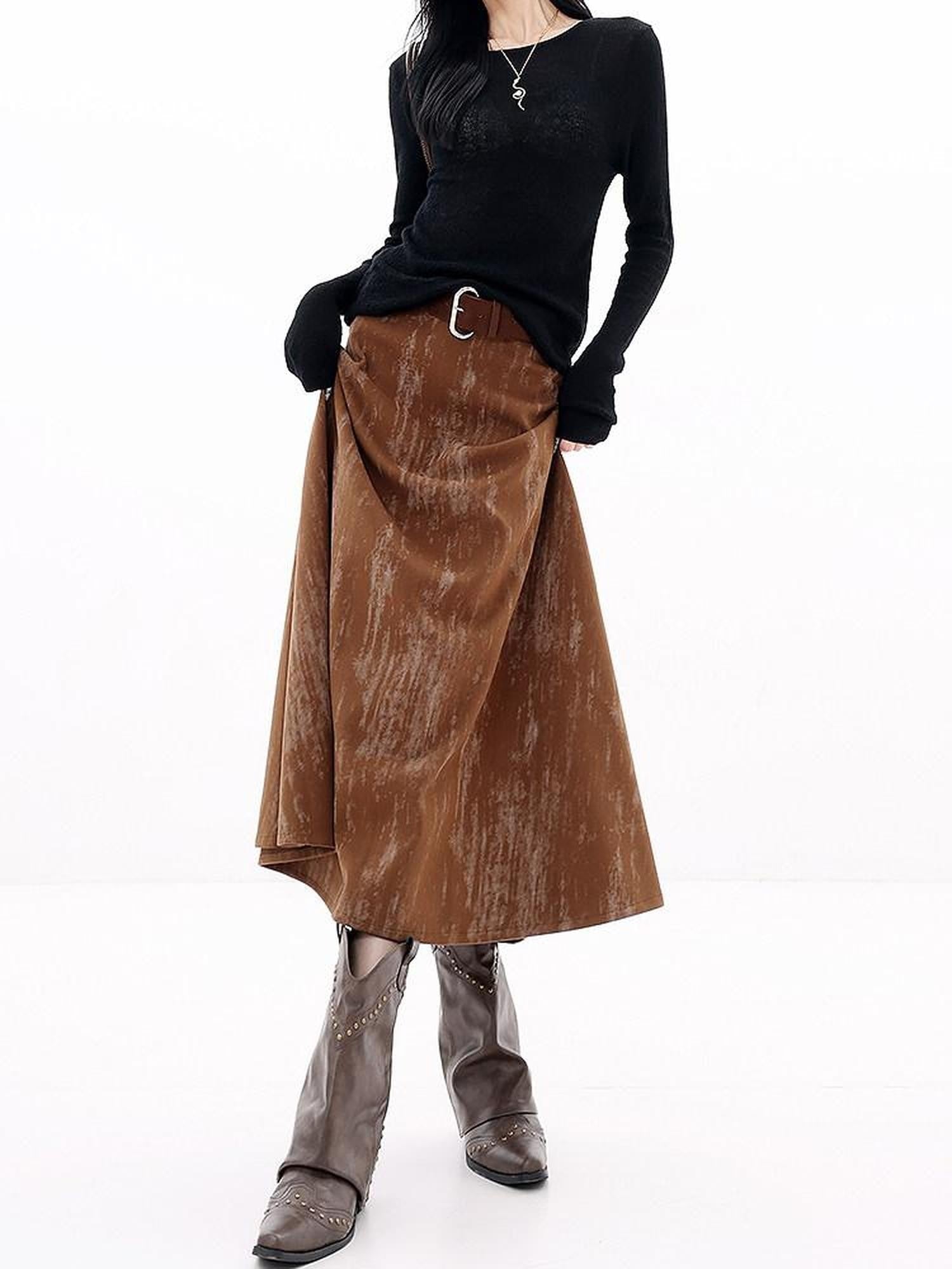 QIUQIU STUDIO Designer Tie Dye A Line Slim Fit Mid Waist Casual Women&
