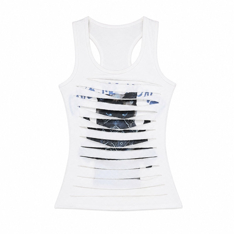 QIUQIU_STUDIO_Edgy_Distressed_Cat_Print_Racerback_Slim_Fit_Women&