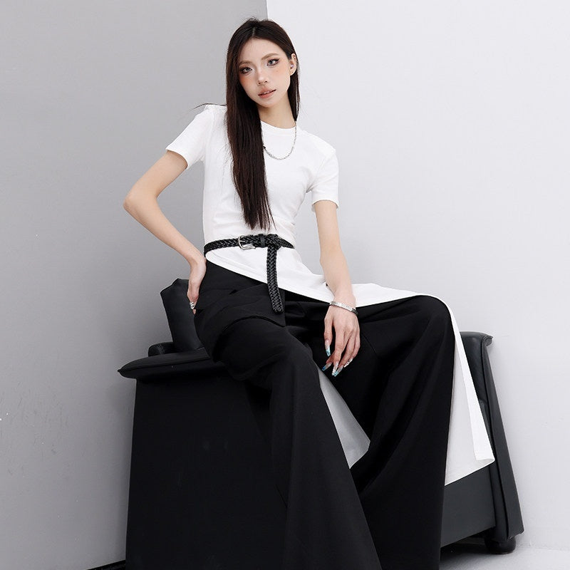 QIUQIU_STUDIO_Elegant_Round_Neck_Side_Slit_Waist_Cinching_Slim_Fit_Women&