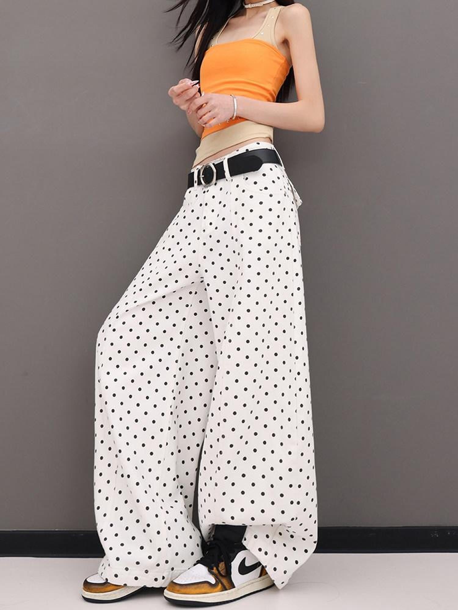 QIUQIU STUDIO Extra Long Polka Dot Drapey Natural Waist Women&