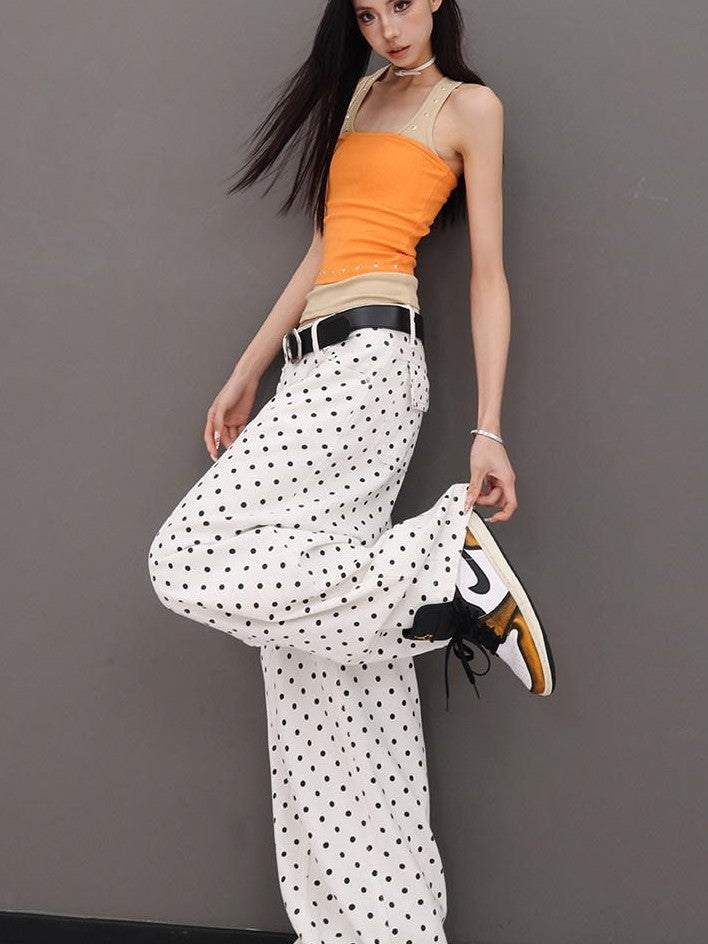 QIUQIU STUDIO Extra Long Polka Dot Drapey Natural Waist Women&