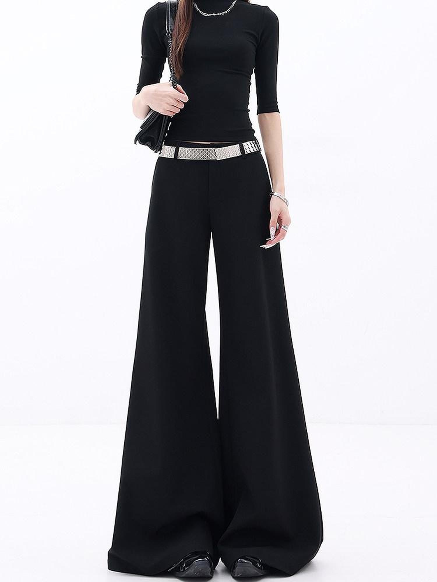 QIUQIU STUDIO Extra Long Slight Flare Loose Zipper Fly Solid Women&