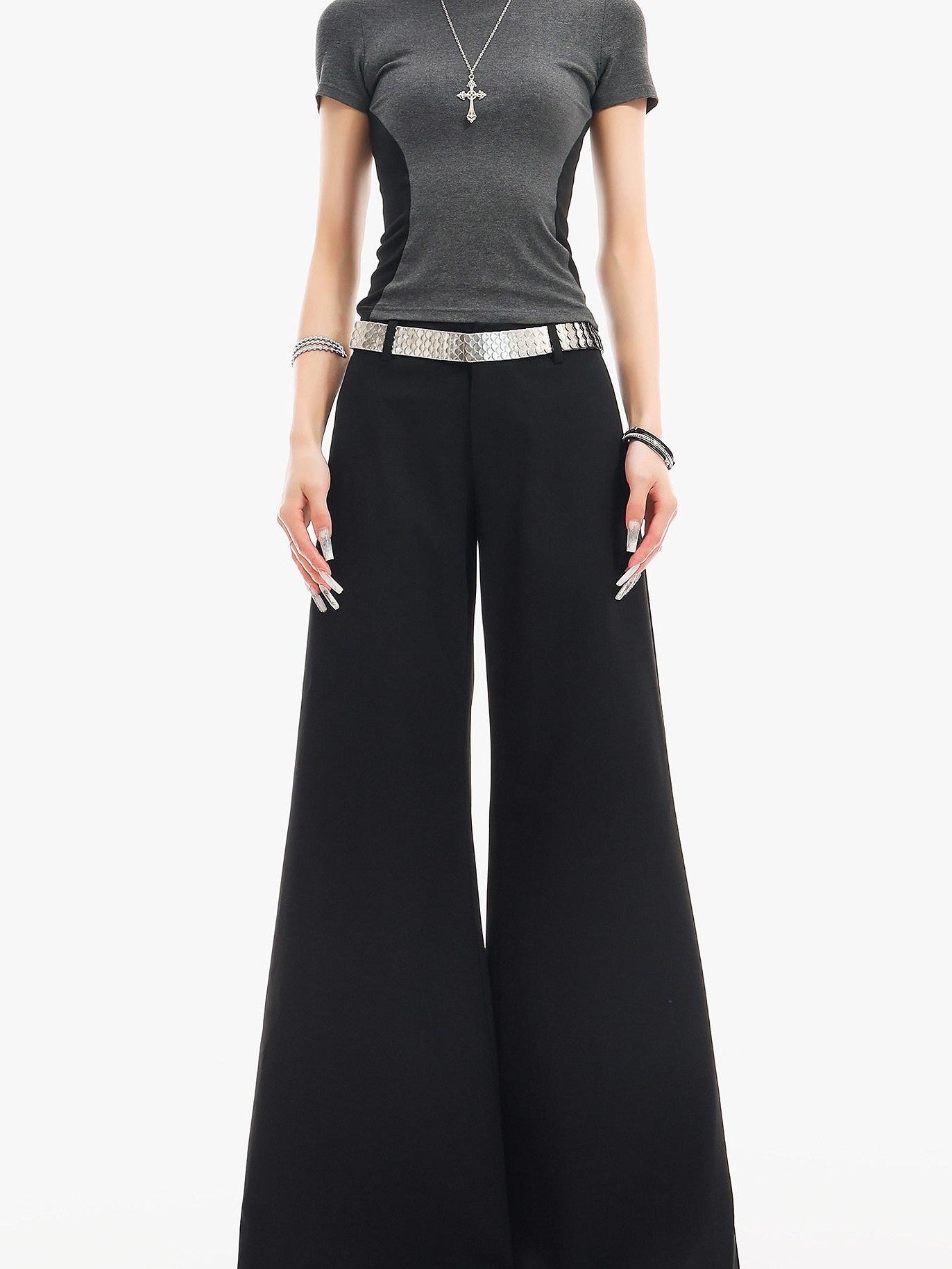 QIUQIU STUDIO Extra Long Slight Flare Loose Zipper Fly Solid Women&