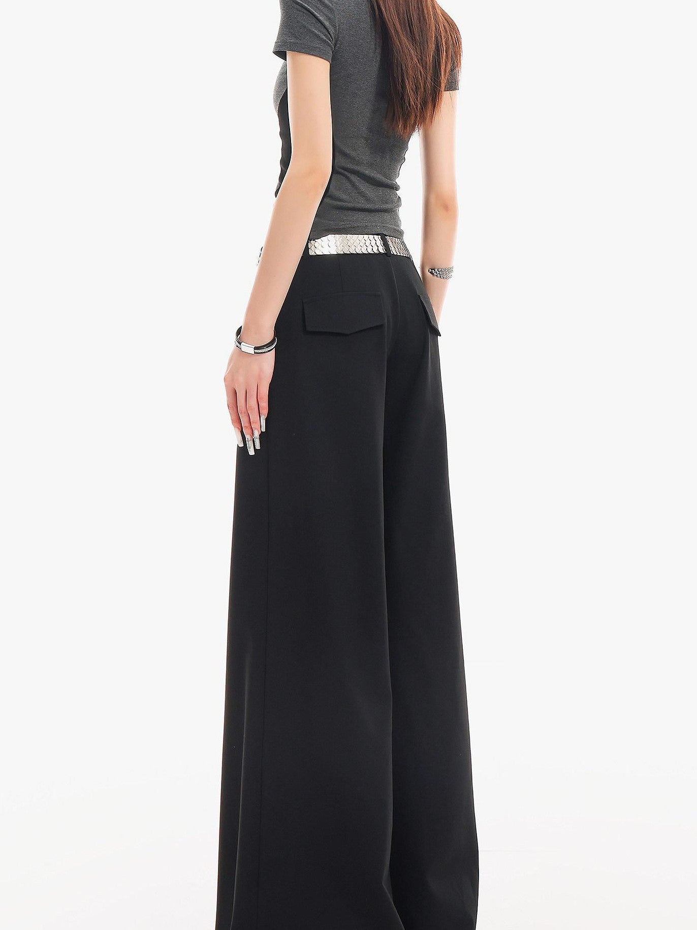 QIUQIU STUDIO Extra Long Slight Flare Loose Zipper Fly Solid Women&