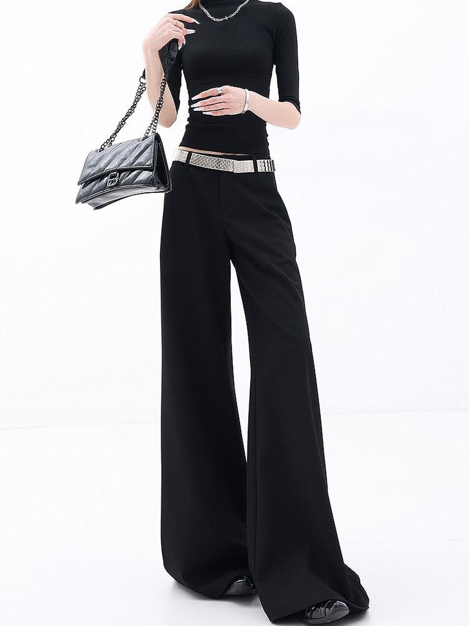 QIUQIU STUDIO Extra Long Slight Flare Loose Zipper Fly Solid Women&