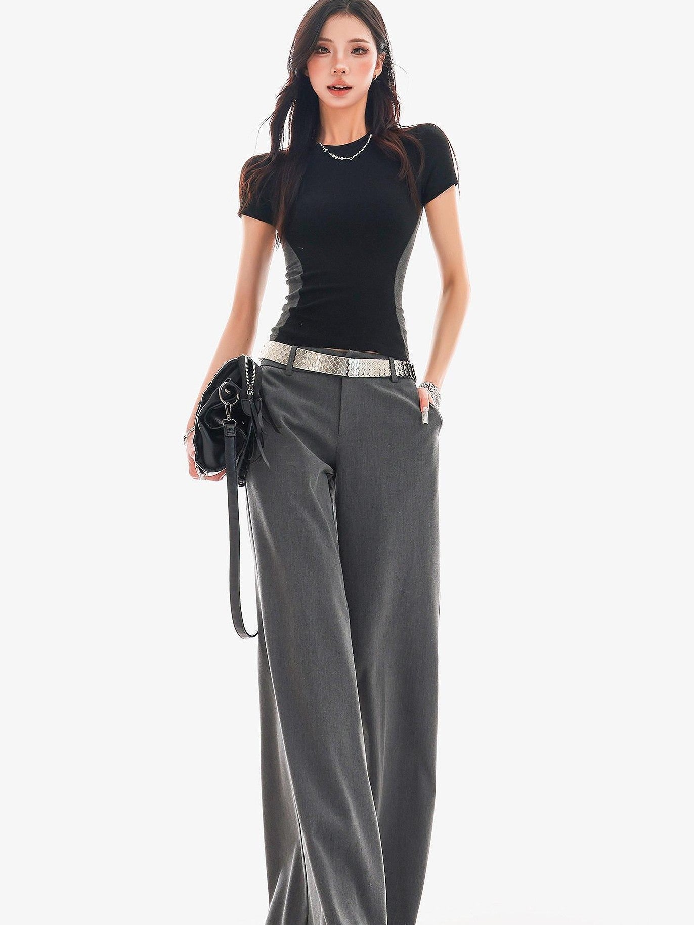 QIUQIU STUDIO Extra Long Slight Flare Loose Zipper Fly Solid Women&