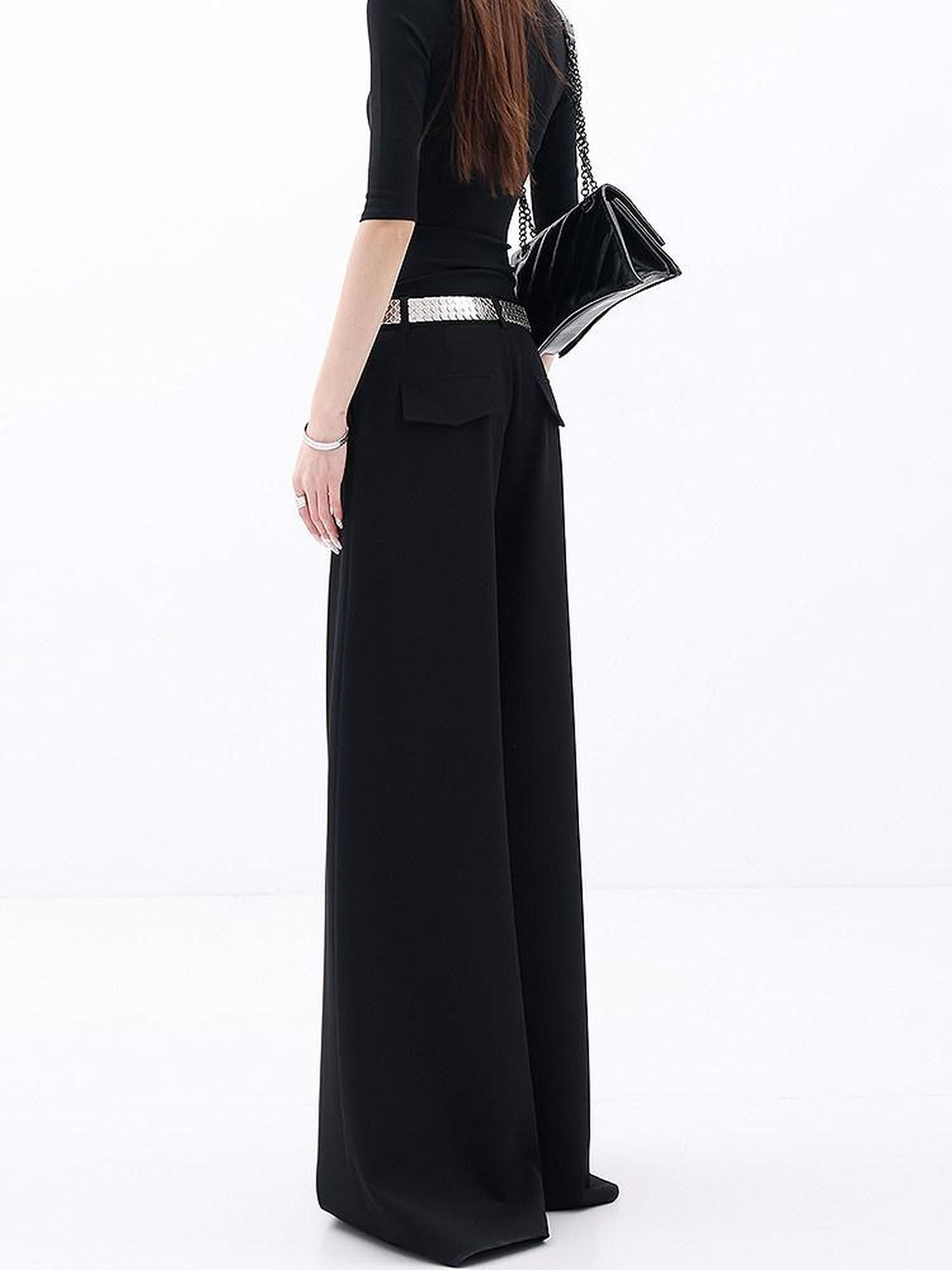 QIUQIU STUDIO Extra Long Slight Flare Loose Zipper Fly Solid Women&