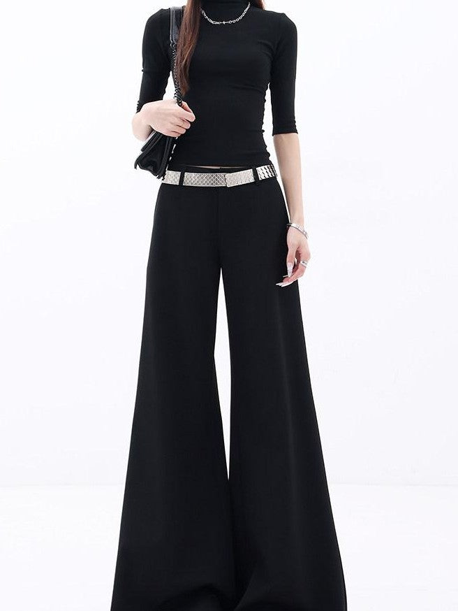 QIUQIU STUDIO Extra Long Slight Flare Loose Zipper Fly Solid Women&