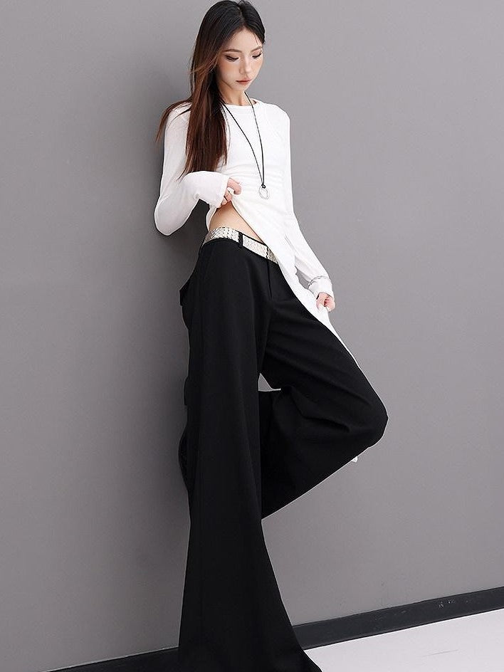 QIUQIU STUDIO Extra Long Slight Flare Loose Zipper Fly Solid Women&