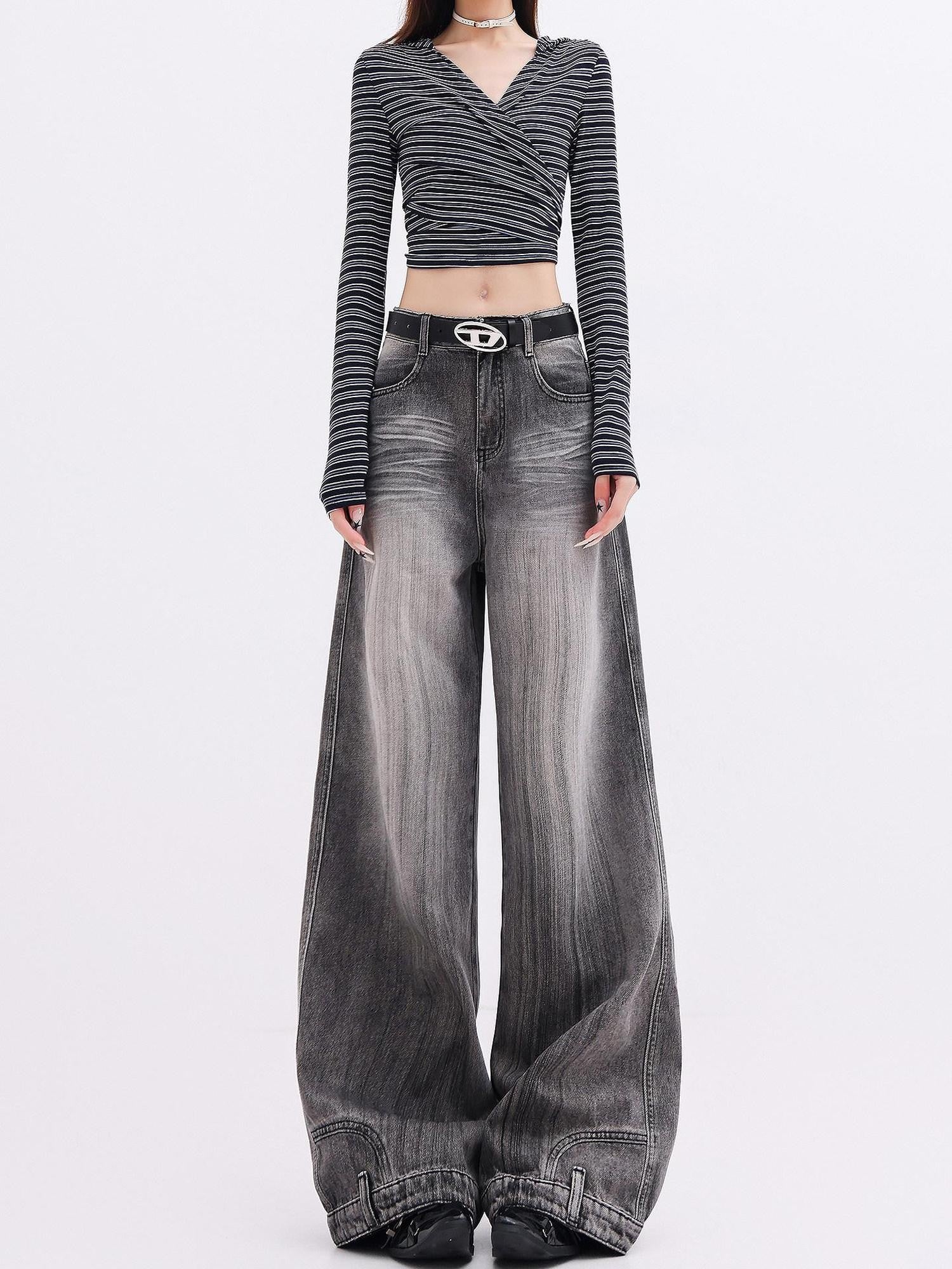 QIUQIU STUDIO Extra Long Tall Washed Distressed Natural Waist Women&