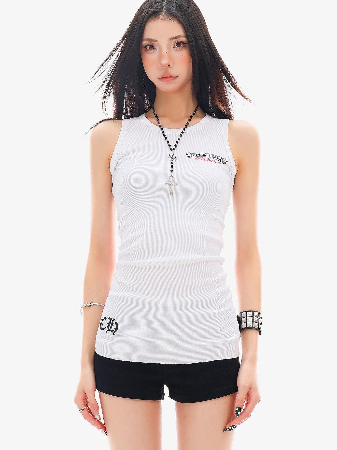 QIUQIU STUDIO Graffiti Letter And Red Lip Print Slim Crew Neck Women&