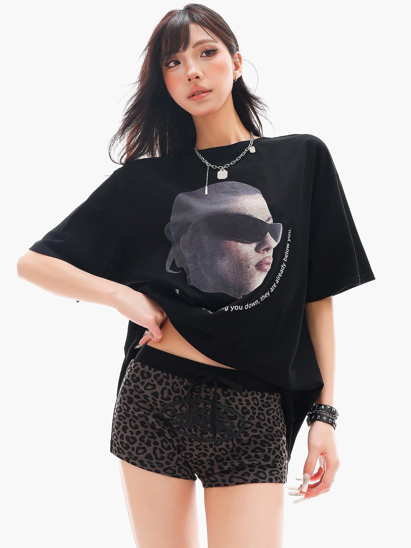 QIUQIU STUDIO Gray Leopard Print Tie Waist Elastic Hip Hugging Women&